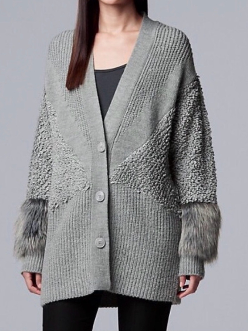 Simply Vera Wang Faux-Fur Sweater Cardigan
